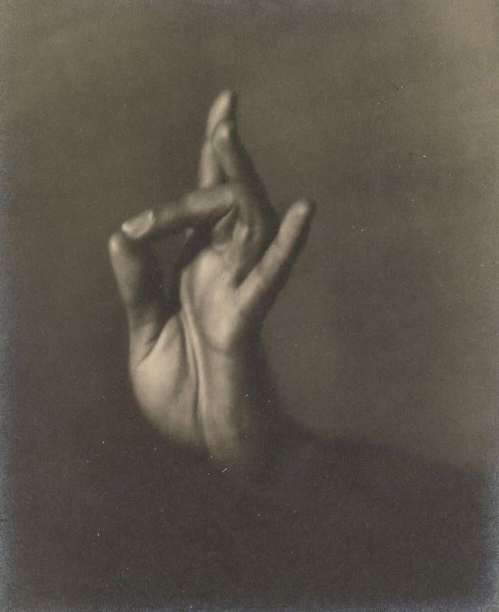A hand held in a mudrā